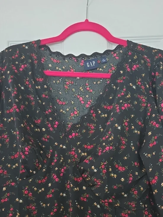 GAP Black Long Sleeve Midi Dress with Pink Floral Print - Picture 2 of 2